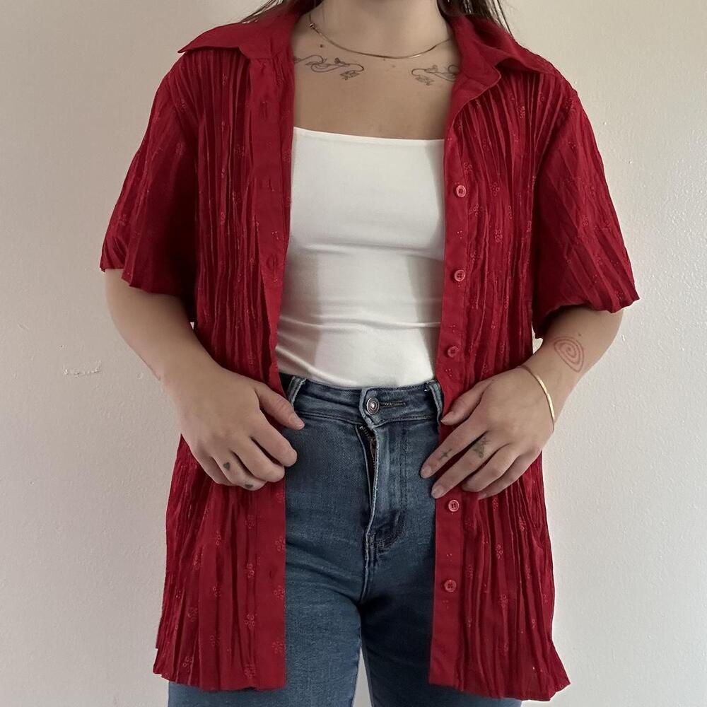 Vintage 90s Fred David Red Textured Blouse Size XXL